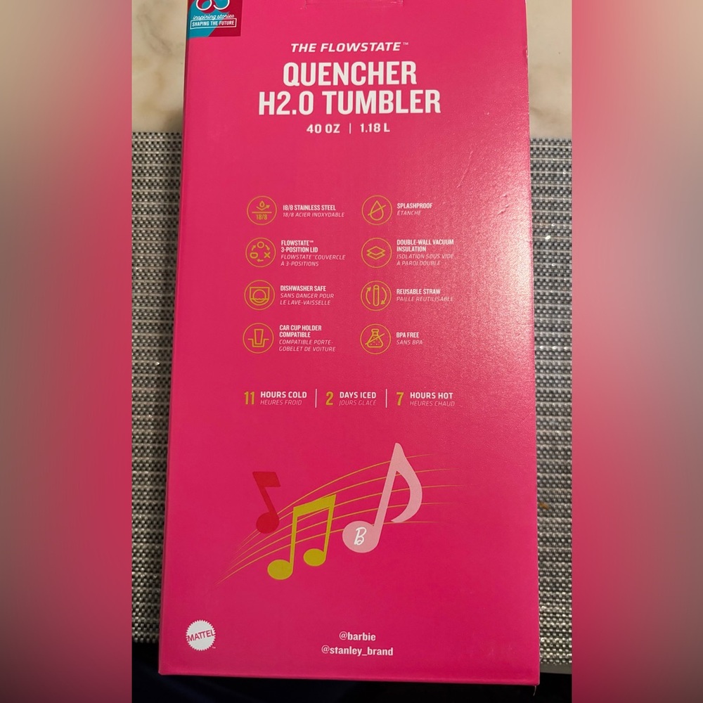 Stanley - Barbie edition-Hot Pink Insulated Tumbler Box — Musical Note Design